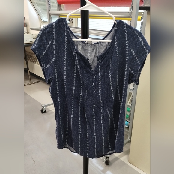 Sonoma Women M V Neck Pleaded Linen Blend Top Blouses for Office Work Business  - Picture 2 of 12